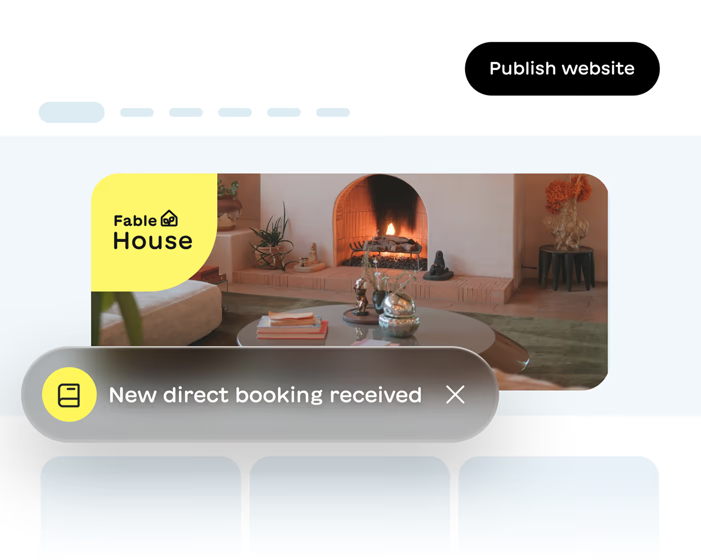 Fable House booking site with a New direct booking received notification