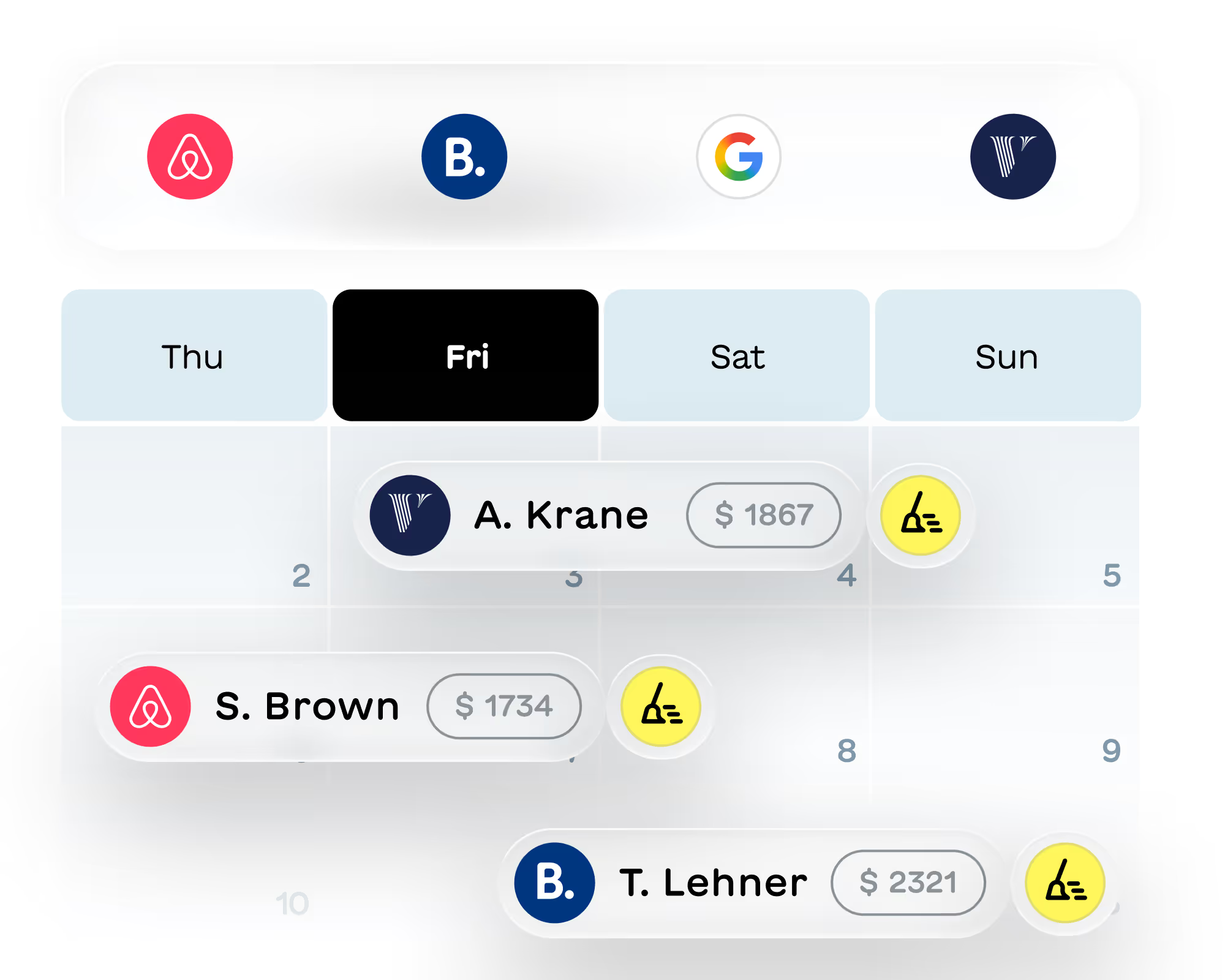 Lodgify calendar highlighting bookings and gap nights across the week